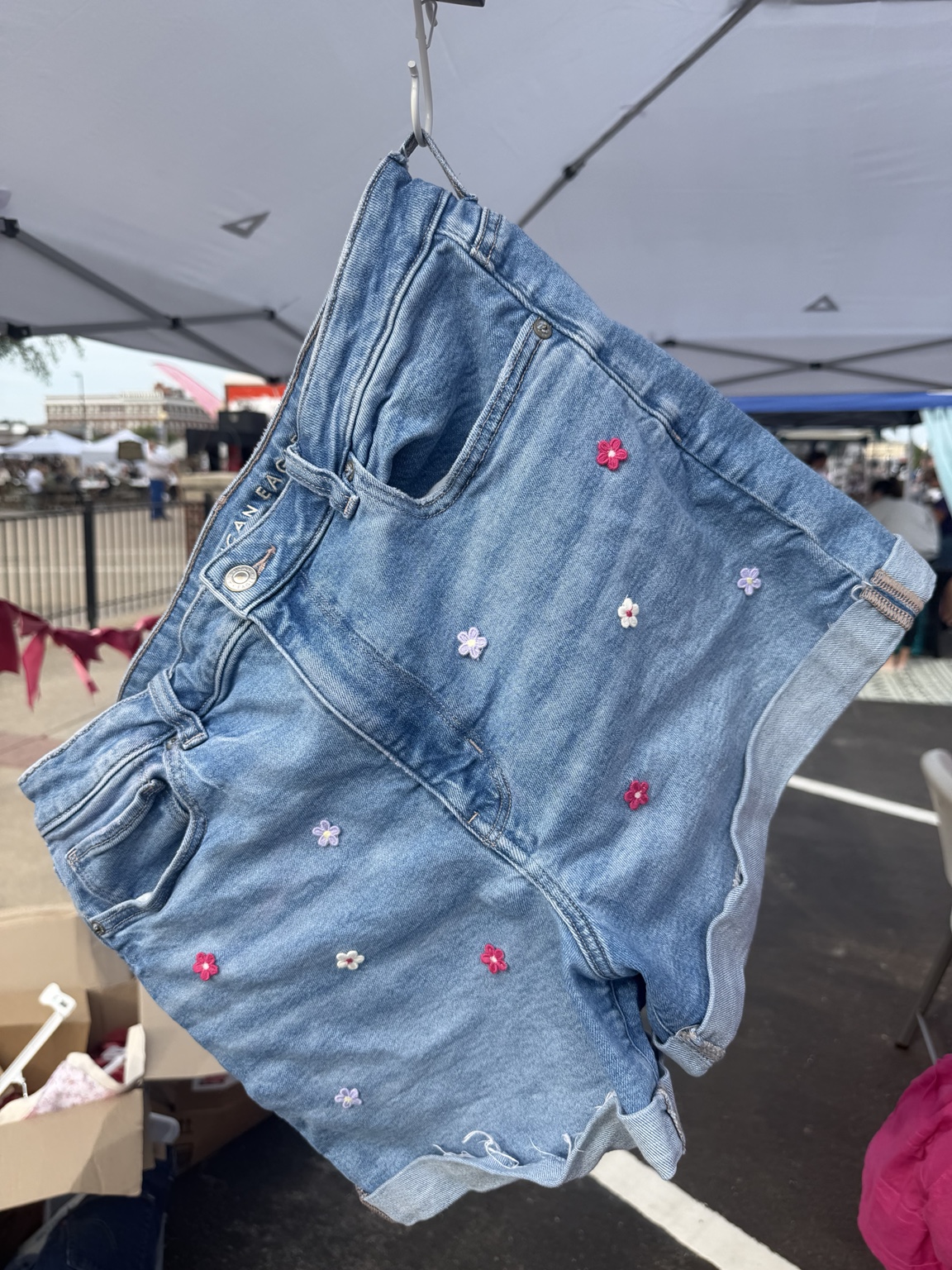 Blue denim & pink flowers